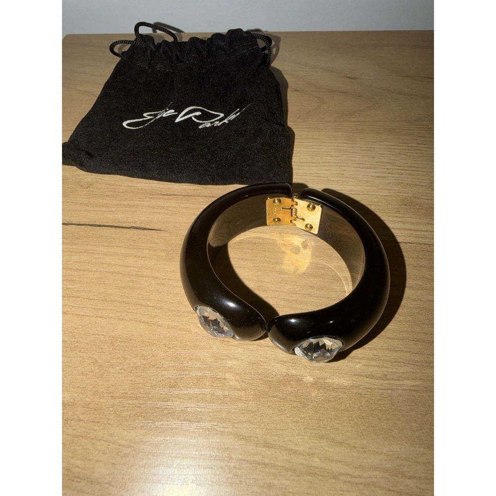 Edie Parker‎ Acrylic Hinge Bracelet W/ Crystal & Gold Tone Detail Signed 2 Stone
